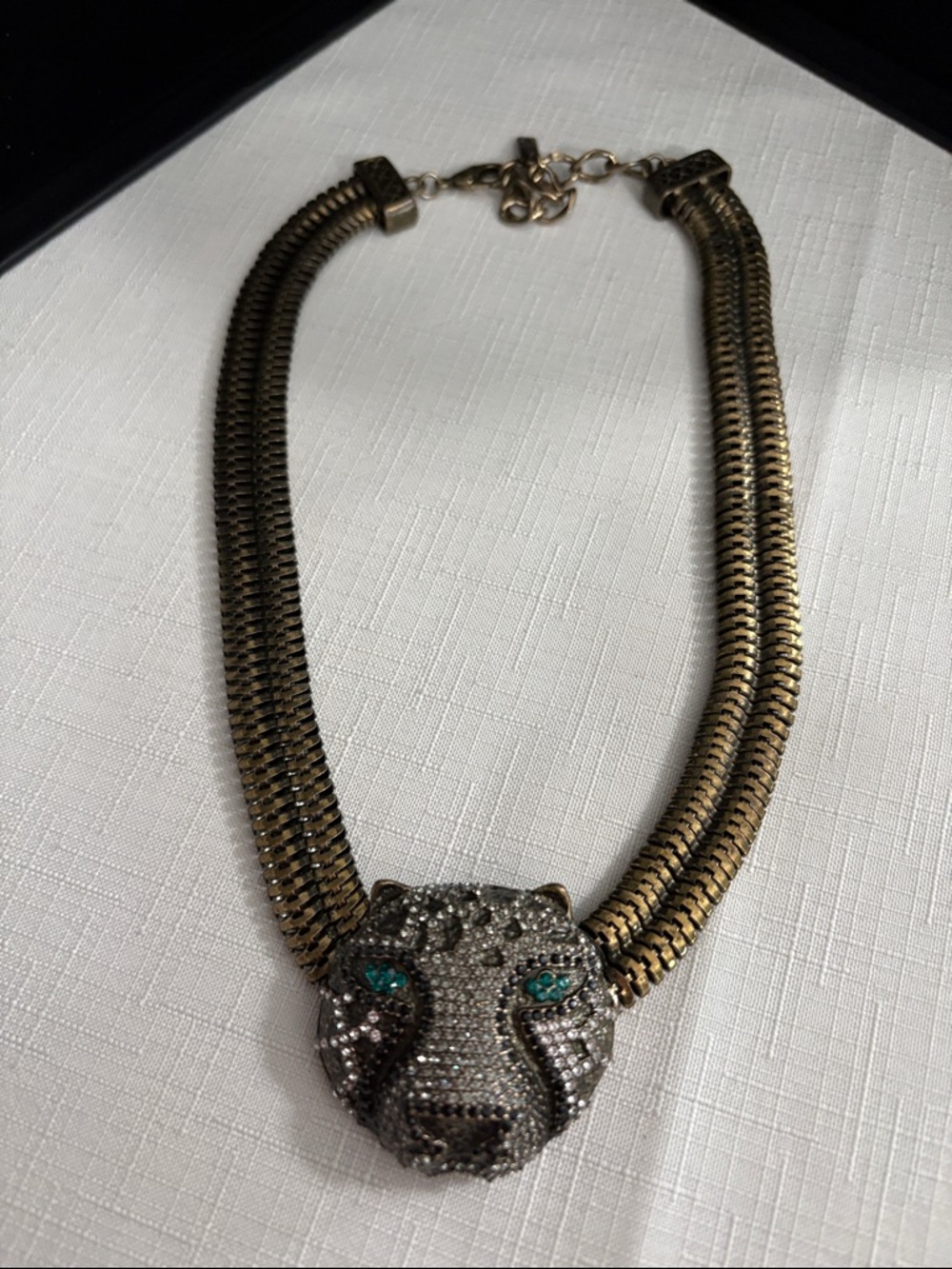 Gold-Tone Panther Statement Necklace with Crystal Accents